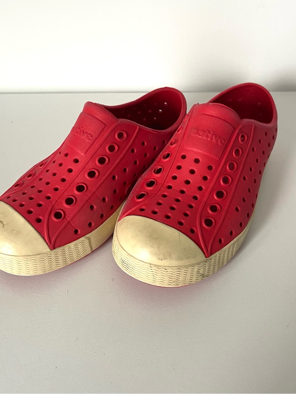 Native Red Slip-On Sneakers with Cream Toe by Native